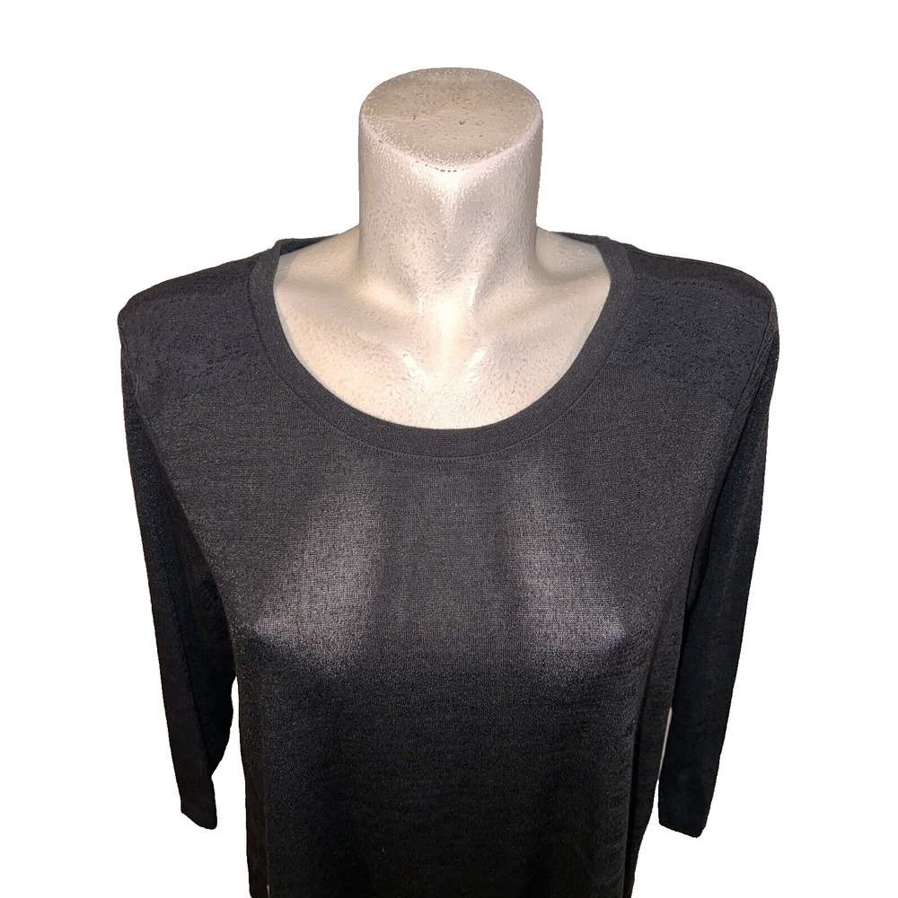 New Style & Co. Black Knit 3/4 Sleeve Top Crochet Lace Back Detail Womens XL NWT - Picture 2 of 10